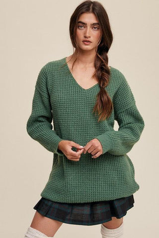 Slouchy V-neck Ribbed Knit Sweater - SwagglyLife Home & Fashion