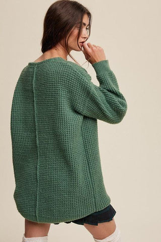 Slouchy V-neck Ribbed Knit Sweater - SwagglyLife Home & Fashion