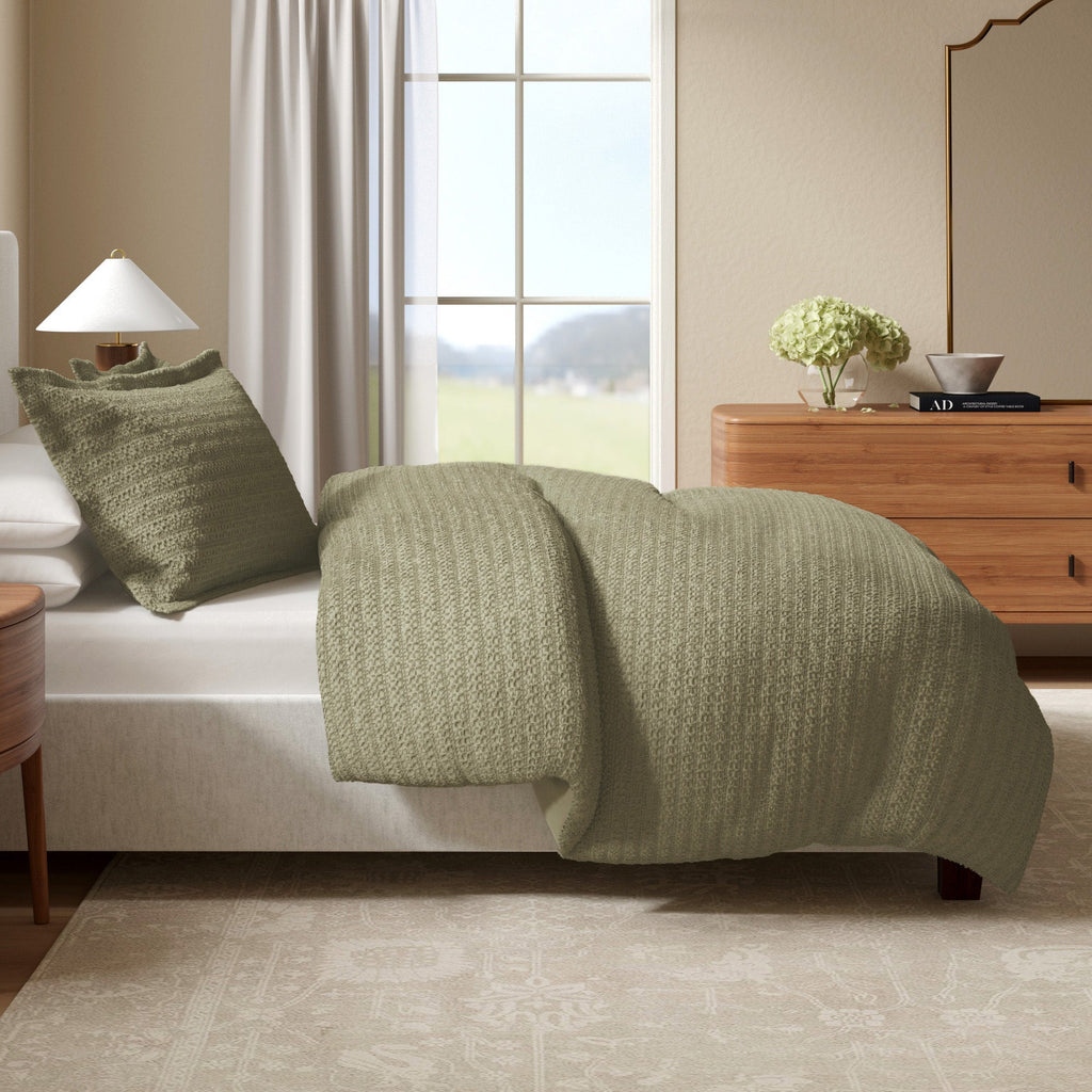 100% Cotton Honeycomb Waffle Duvet Set - Mattea Collection in Eucalyptus Green - Duvet photo
