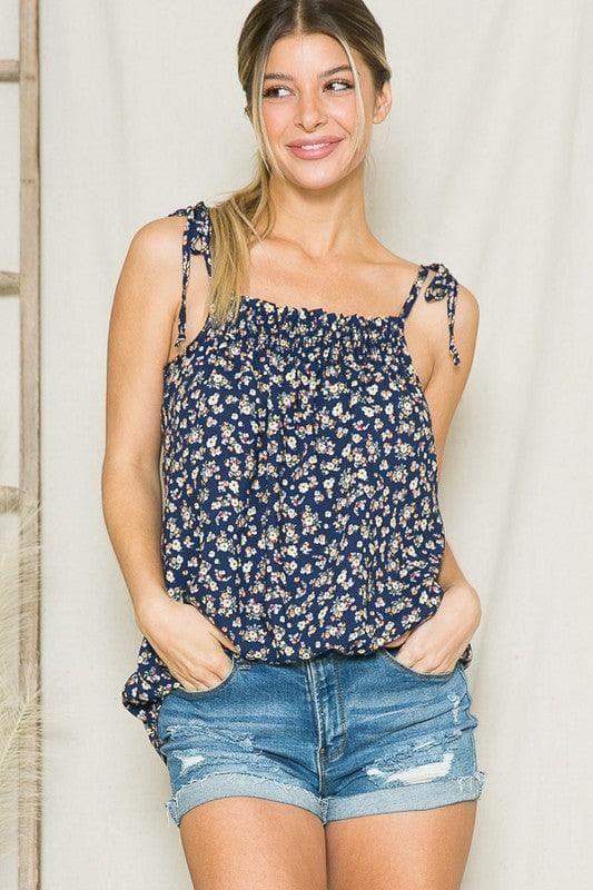 Smocked Front Tank Top, Multiple Colors in Navy Combo - Shirts & Tops photo