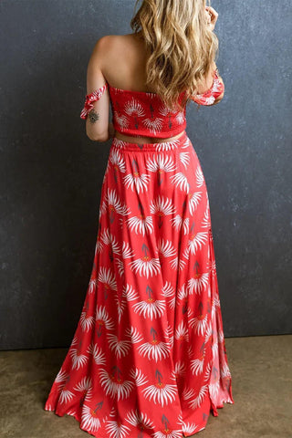 Smocked Off-Shoulder Top and Slit Skirt Set - SwagglyLife Home & Fashion