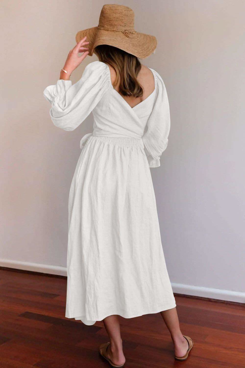 Smocked Square Neck Flounce Sleeve Dress, Multiple Colors - SwagglyLife Home & Fashion