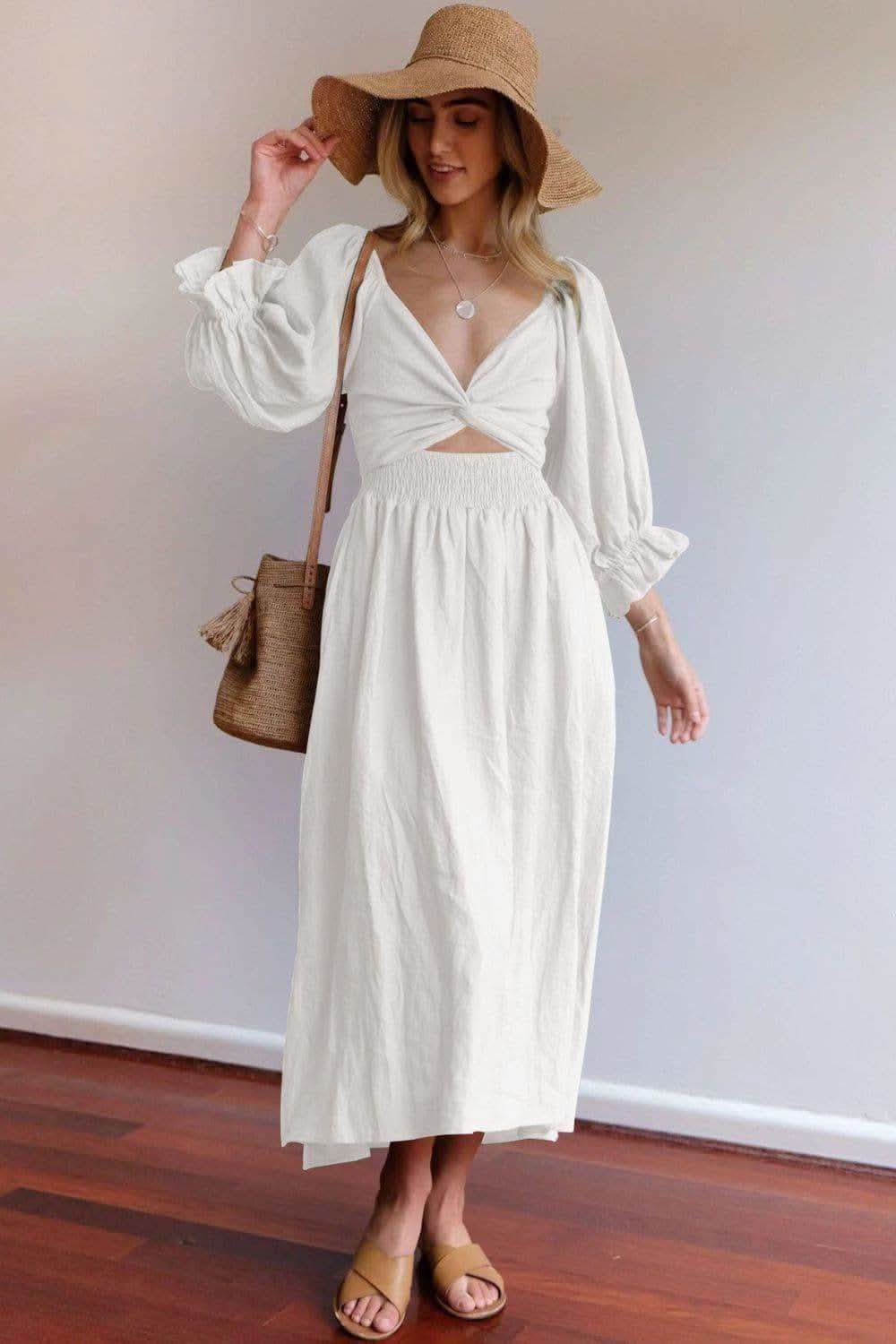 Smocked Square Neck Flounce Sleeve Dress, Multiple Colors - SwagglyLife Home & Fashion