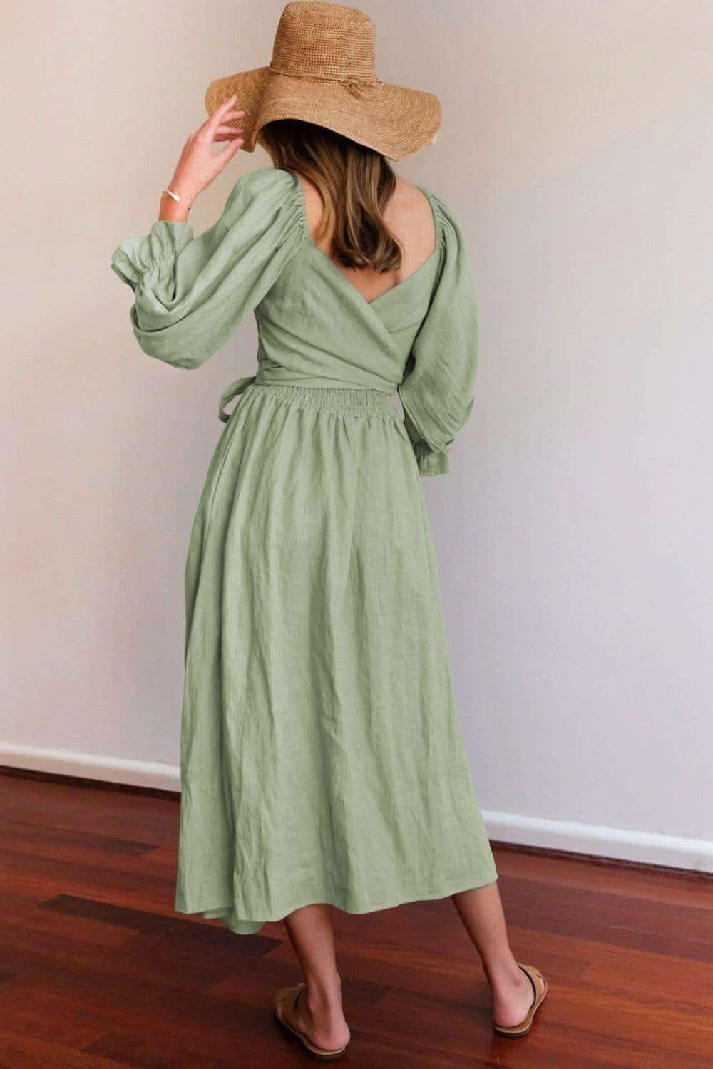 Smocked Square Neck Flounce Sleeve Dress, Multiple Colors - SwagglyLife Home & Fashion