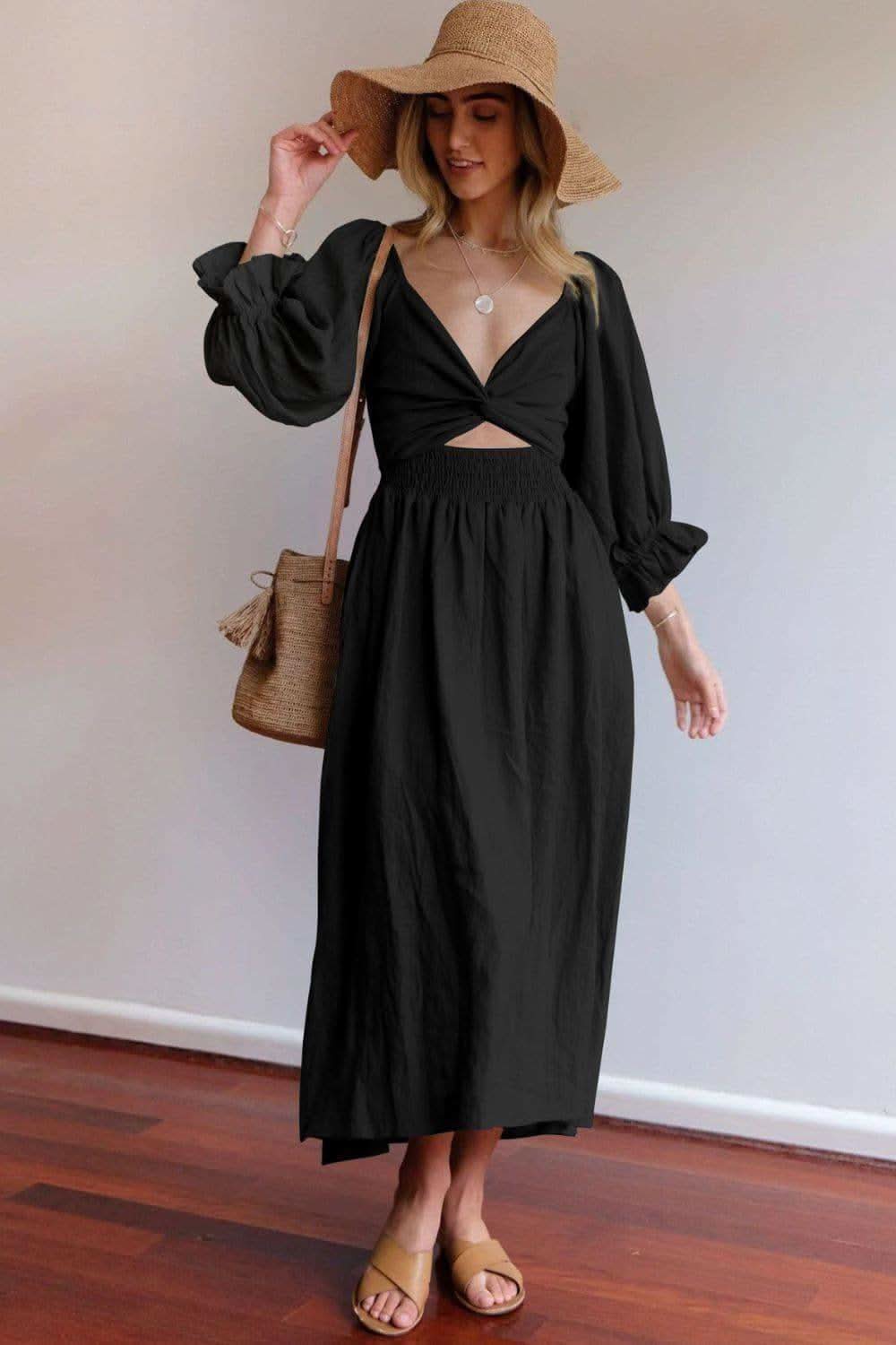 Smocked Square Neck Flounce Sleeve Dress, Multiple Colors - SwagglyLife Home & Fashion