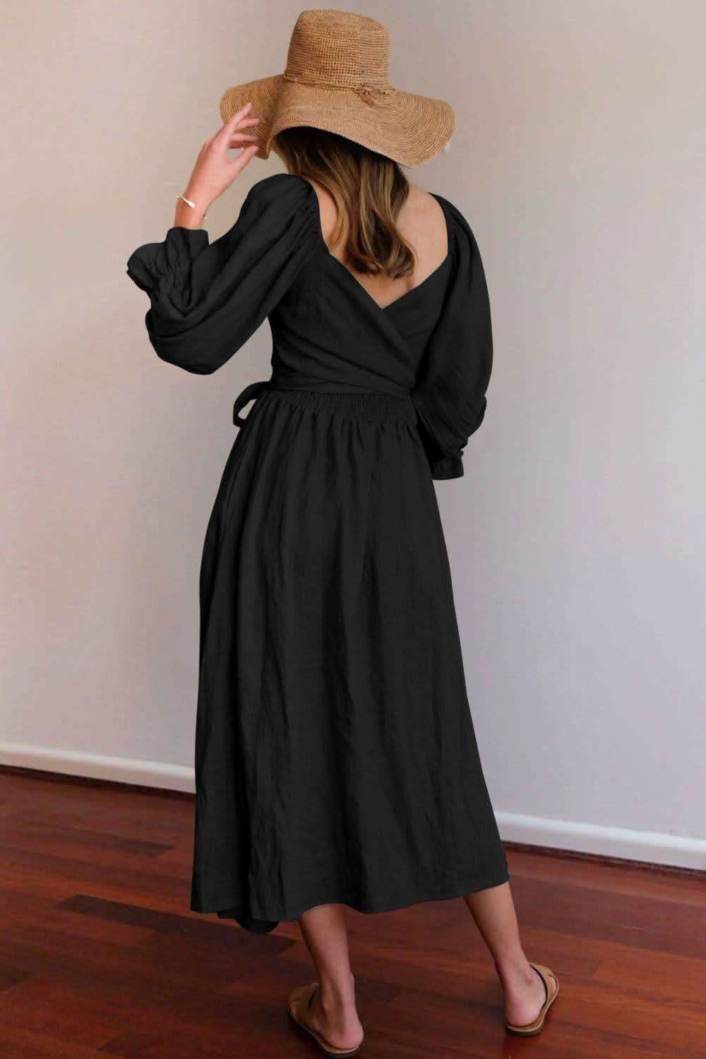 Smocked Square Neck Flounce Sleeve Dress, Multiple Colors - SwagglyLife Home & Fashion