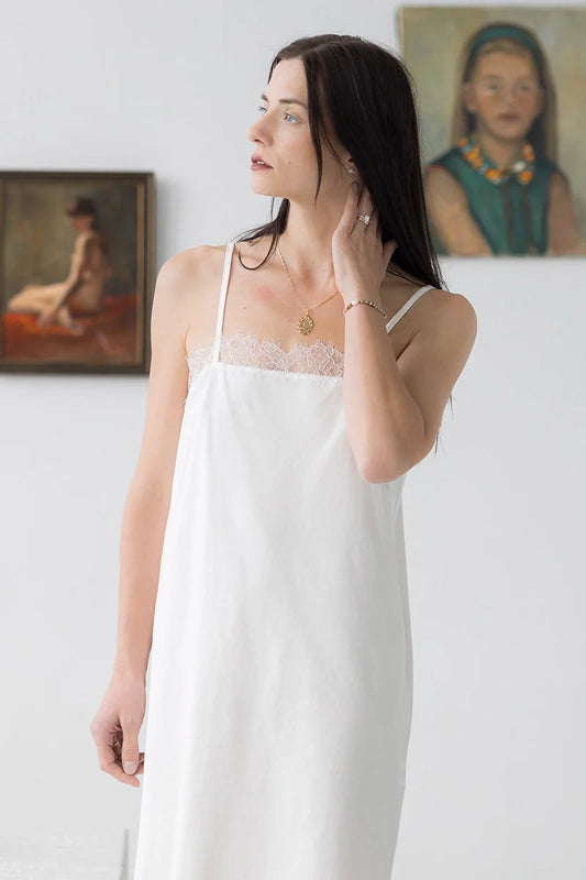 Sofia Eyelash Lace Chemise in Pima Cotton in - CHEMISES photo