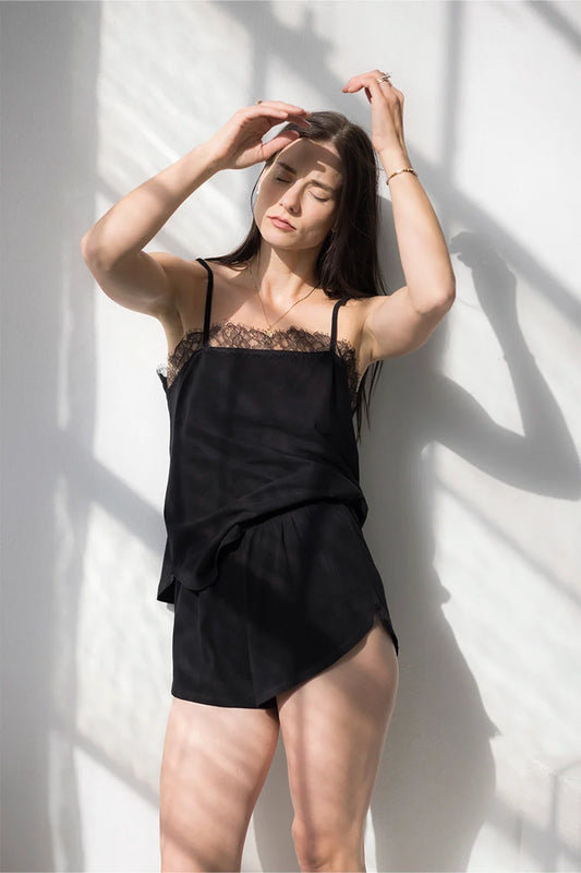 Sofia Brushed Pima Cotton Lace Camisole & Shorts Set in - SHORTS photo