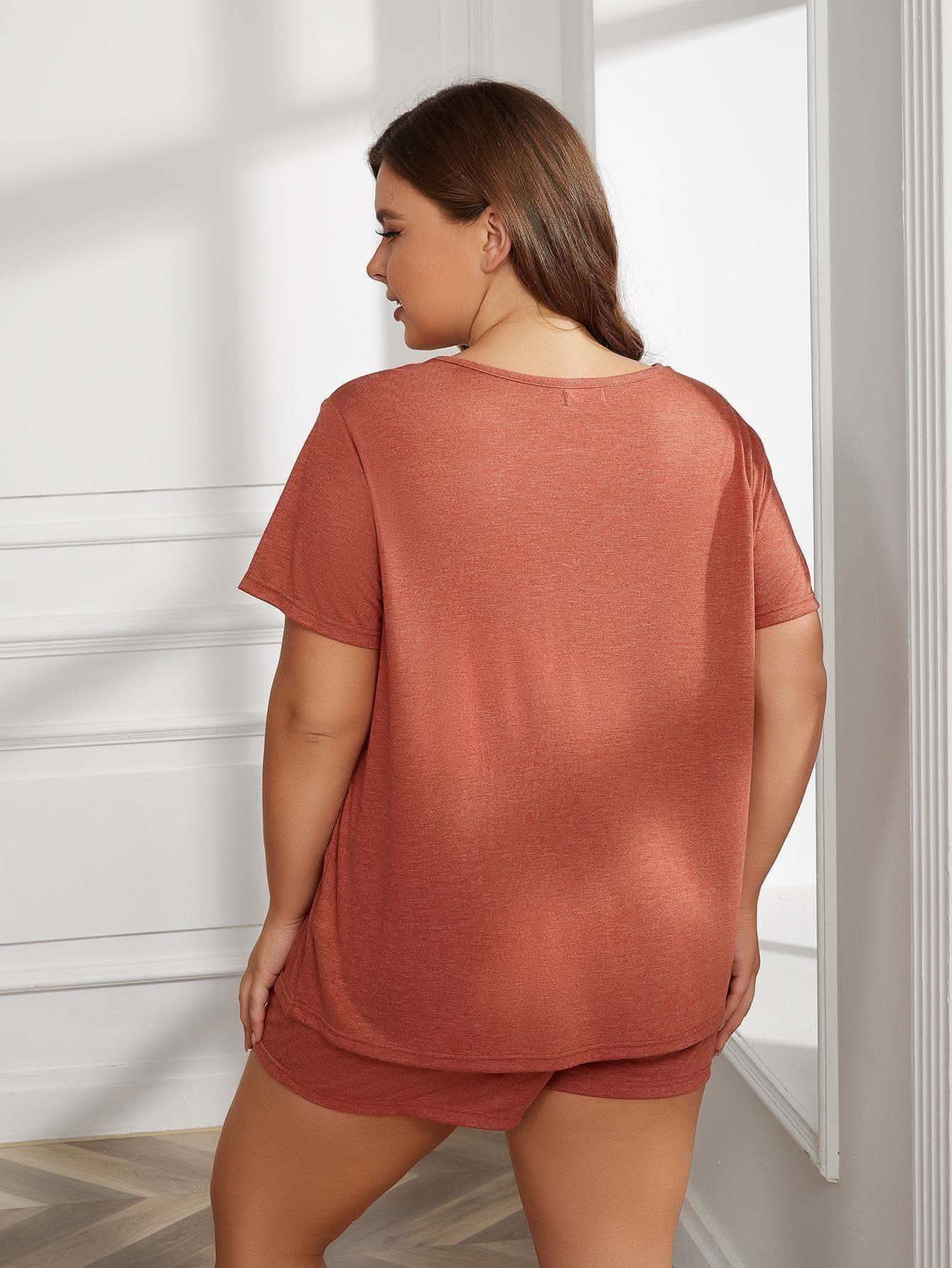 Plus Size Round Neck Short Sleeve Two-Piece Loungewear Set - SwagglyLife Home & Fashion