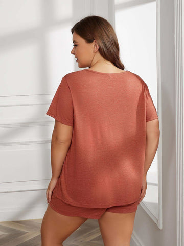 Plus Size Round Neck Short Sleeve Two-Piece Loungewear Set - SwagglyLife Home & Fashion