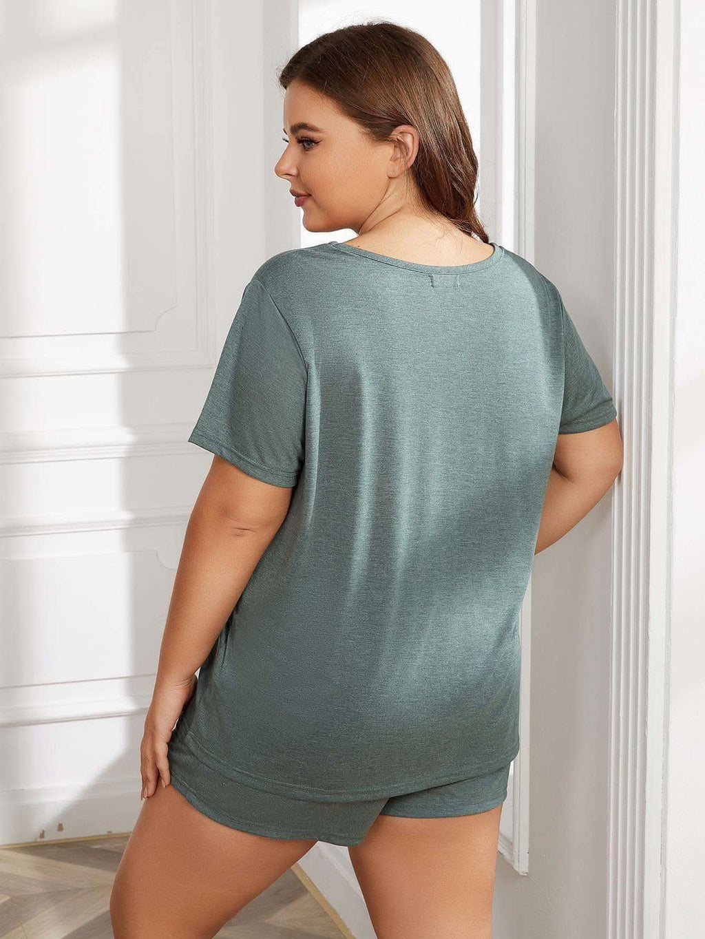 Sonia Plus Size Round Neck Short Sleeve Two-Piece Loungewear Set - SwagglyLife Home & Fashion