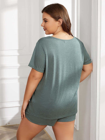 Plus Size Round Neck Short Sleeve Two-Piece Loungewear Set - SwagglyLife Home & Fashion