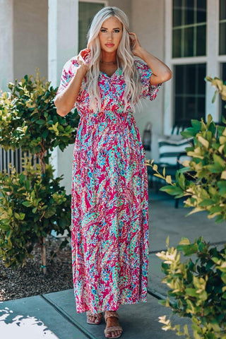 Sophie Multicolored V-Neck Maxi Dress - SwagglyLife Home & Fashion