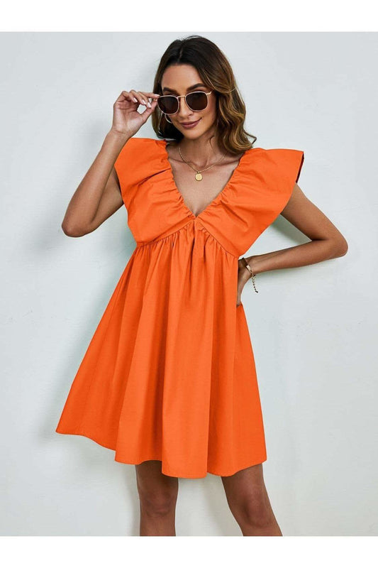Sophie V-Neck Cap Sleeve Mini Dress in - Mini Dresses photo