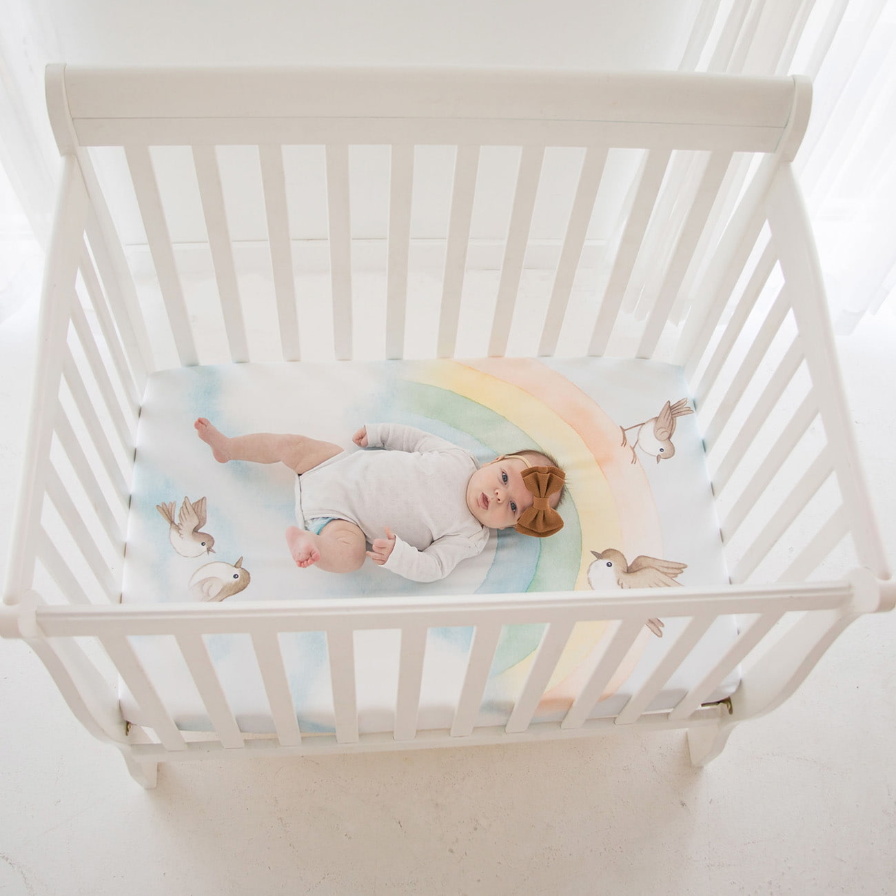 Rainbow and Birds Mini Crib Sheet in - Crib sheets photo