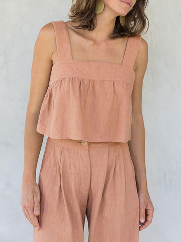 Square Neck Wide Strap Top and Pants Set - SwagglyLife Home & Fashion