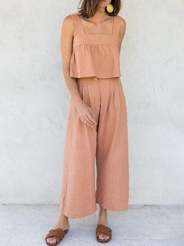 Square Neck Wide Strap Top and Pants Set - SwagglyLife Home & Fashion