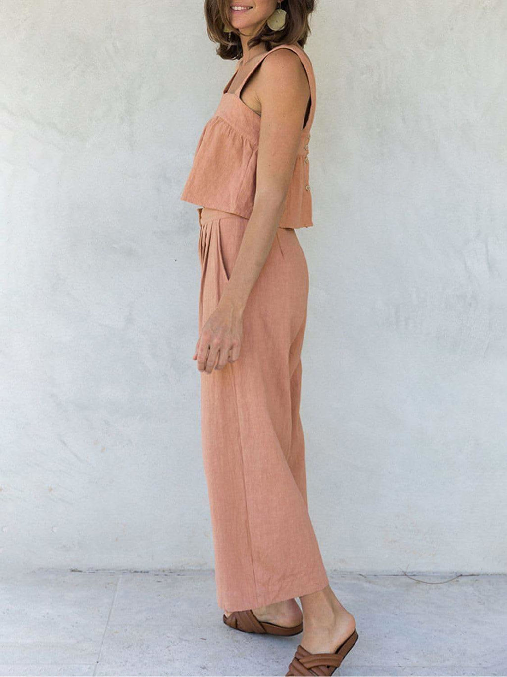 Square Neck Wide Strap Top and Pants Set - SwagglyLife Home & Fashion