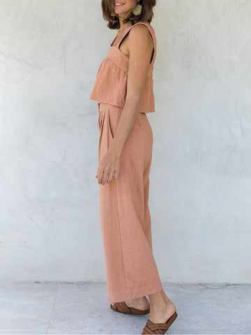 Square Neck Wide Strap Top and Pants Set - SwagglyLife Home & Fashion