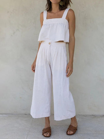 Square Neck Wide Strap Top and Pants Set - SwagglyLife Home & Fashion