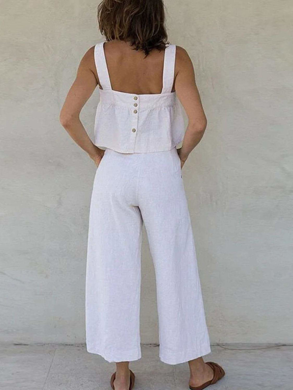 Square Neck Wide Strap Top and Pants Set - SwagglyLife Home & Fashion