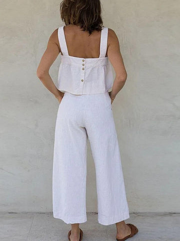 Square Neck Wide Strap Top and Pants Set - SwagglyLife Home & Fashion