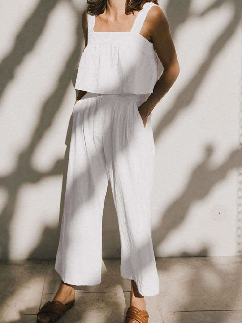 Square Neck Wide Strap Top and Pants Set - SwagglyLife Home & Fashion