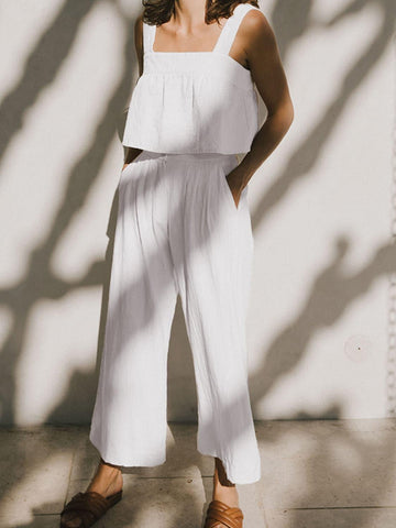 Square Neck Wide Strap Top and Pants Set - SwagglyLife Home & Fashion