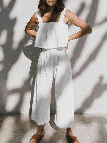 Square Neck Wide Strap Top and Pants Set - SwagglyLife Home & Fashion