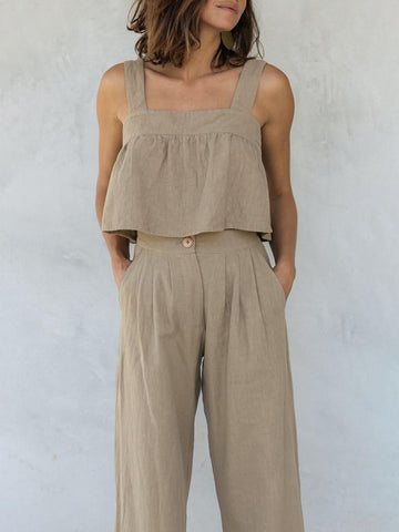 Square Neck Wide Strap Top and Pants Set - SwagglyLife Home & Fashion