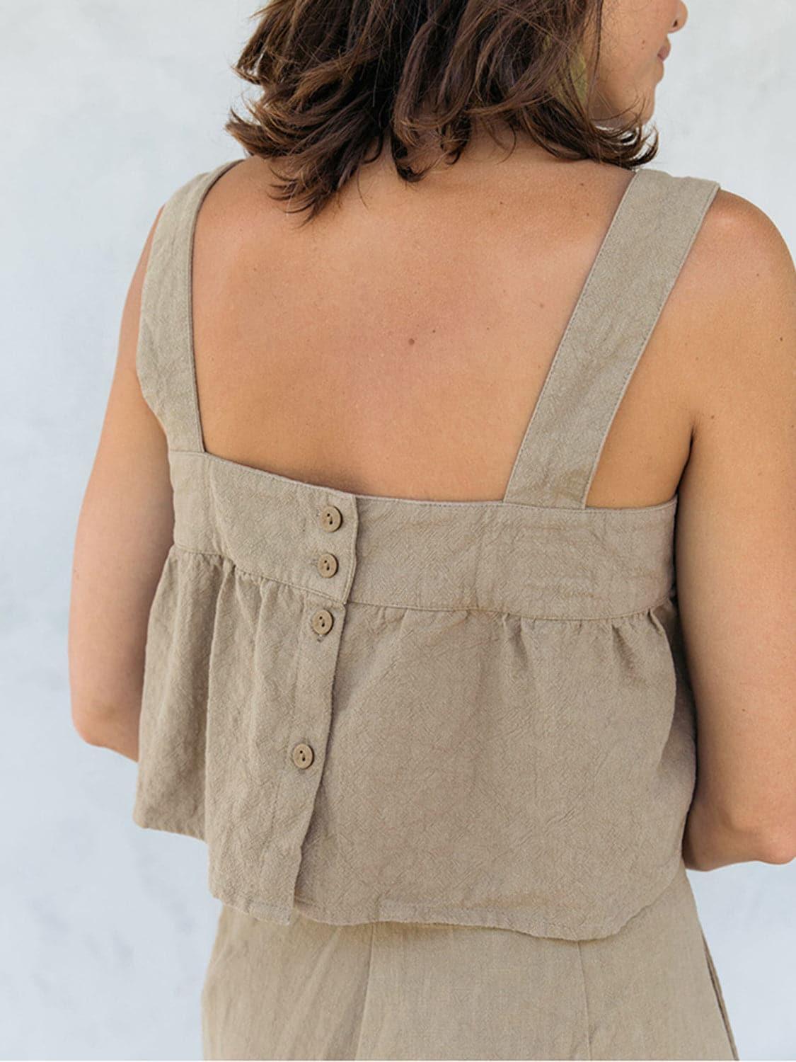 Square Neck Wide Strap Top and Pants Set - SwagglyLife Home & Fashion