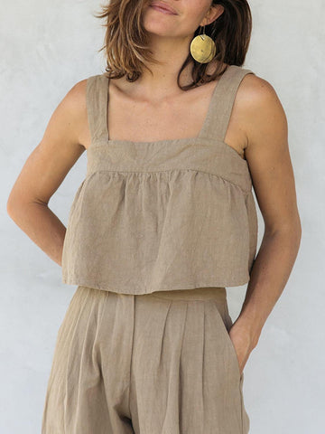 Square Neck Wide Strap Top and Pants Set - SwagglyLife Home & Fashion