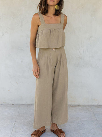 Square Neck Wide Strap Top and Pants Set - SwagglyLife Home & Fashion
