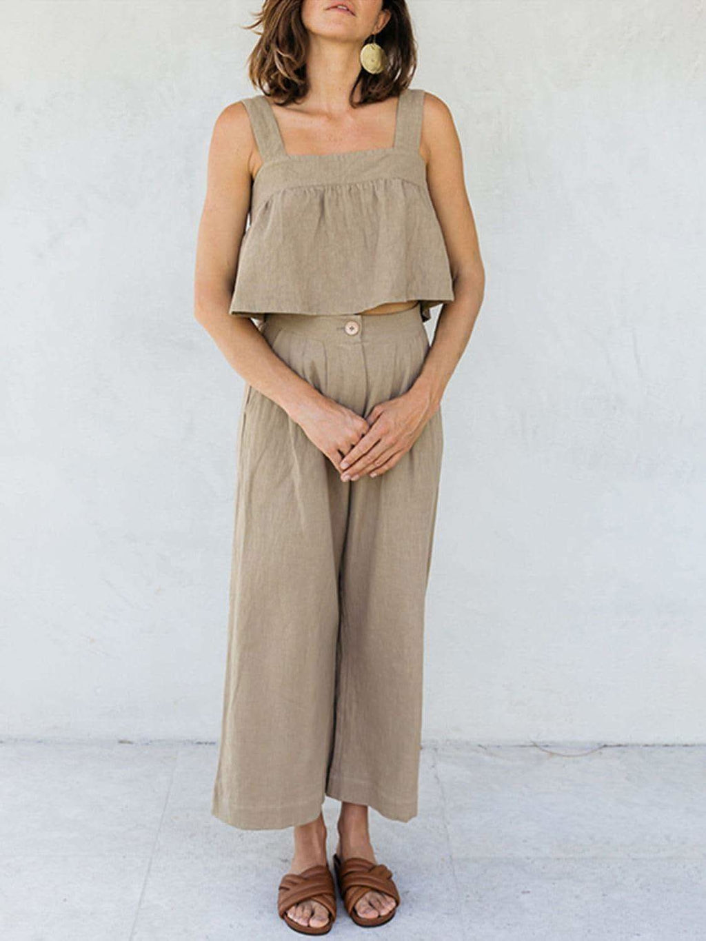 Square Neck Wide Strap Top and Pants Set - SwagglyLife Home & Fashion