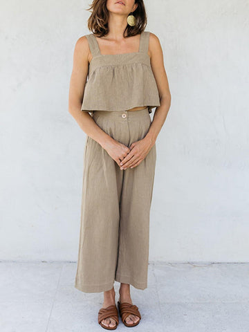 Square Neck Wide Strap Top and Pants Set - SwagglyLife Home & Fashion