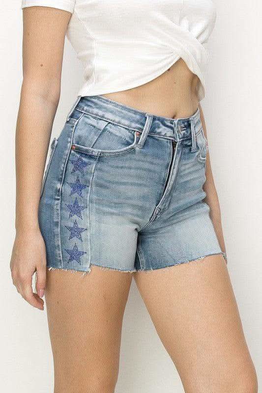 Star Rhinestone High Rise Shorts - SwagglyLife Home & Fashion