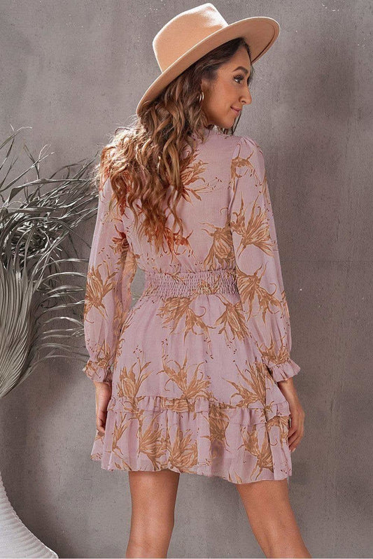 Steph Floral Deep V Flounce Sleeve Mini Dress in - Dresses photo