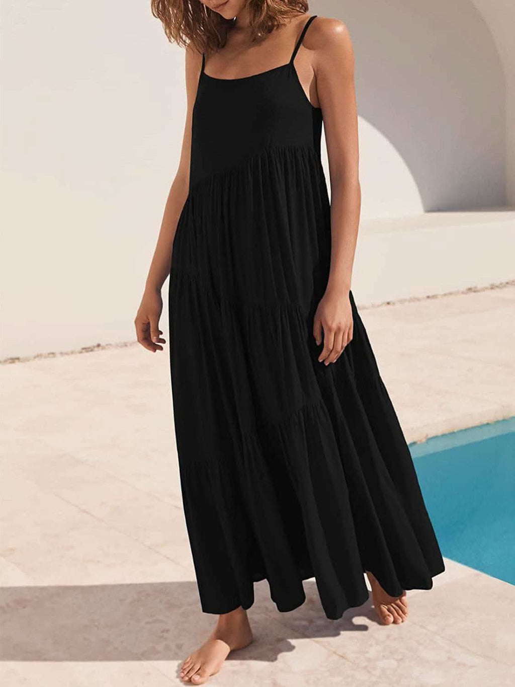 Stephanie Ruched Tiered Spaghetti Strap Dress - SwagglyLife Home & Fashion