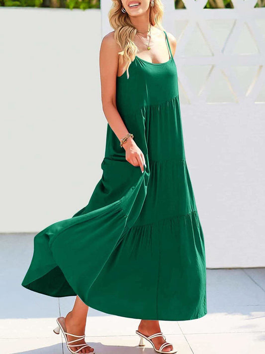 Stephanie Ruched Tiered Spaghetti Strap Dress in - photo