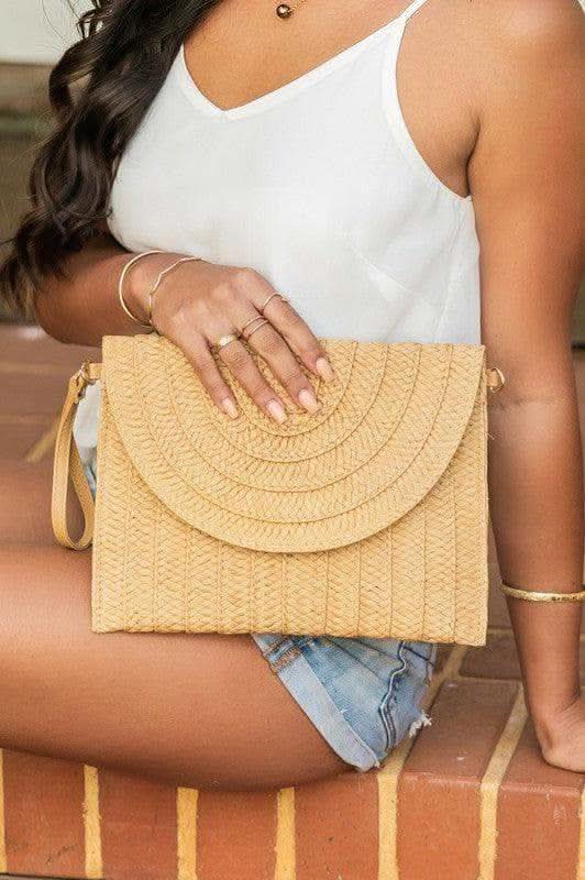 Straw Foldover Convertible Clutch, 3 Colors in Khaki OneSize - Handbags, Wallets & Cases photo