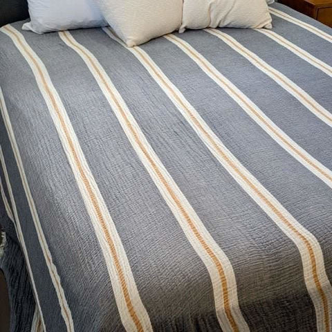 Sunbeam Bedspread Collection – Reversible Organic Turkish Cotton, Striped Design, Fits Queen/King