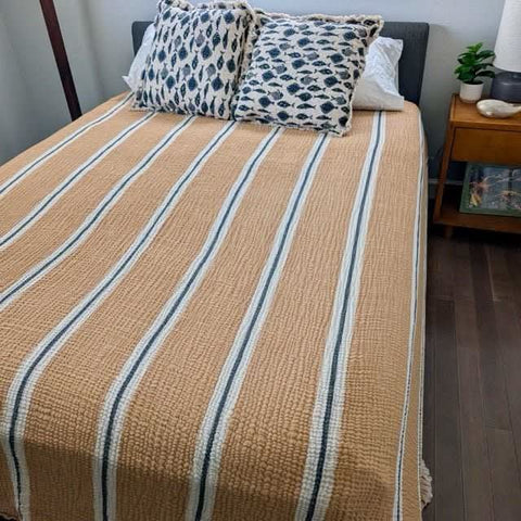 Sunbeam Bedspread Collection – Reversible Organic Turkish Cotton, Striped Design, Fits Queen/King