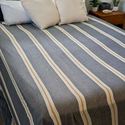 Sunbeam Bedspread Collection – Reversible Organic Turkish Cotton, Striped Design, Fits Queen/King