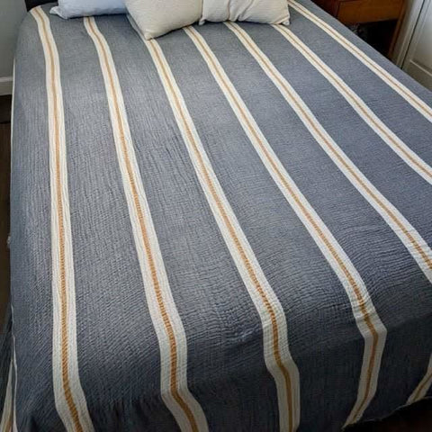Sunbeam Bedspread Collection – Reversible Organic Turkish Cotton, Striped Design, Fits Queen/King