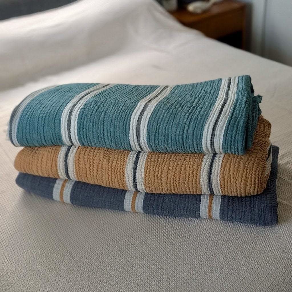 Sunbeam Bedspread Collection – Reversible Organic Turkish Cotton, Striped Design, Fits Queen/King
