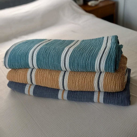 Sunbeam Bedspread Collection – Reversible Organic Turkish Cotton, Striped Design, Fits Queen/King