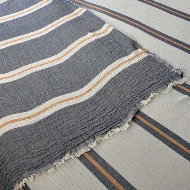 Sunbeam Bedspread Collection – Reversible Organic Turkish Cotton, Striped Design, Fits Queen/King
