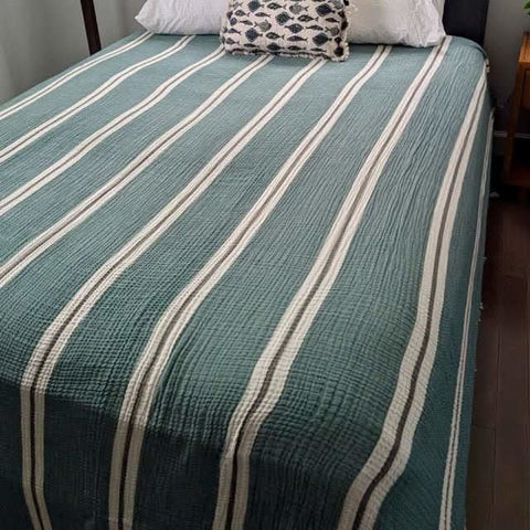 Sunbeam Bedspread Collection – Reversible Organic Turkish Cotton, Striped Design, Fits Queen/King