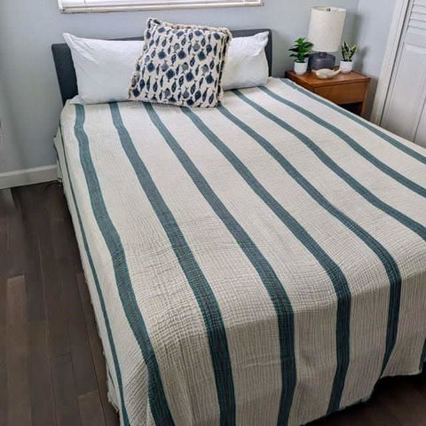 Sunbeam Bedspread Collection – Reversible Organic Turkish Cotton, Striped Design, Fits Queen/King
