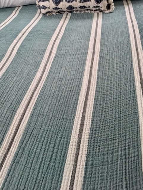 Sunbeam Bedspread Collection – Reversible Organic Turkish Cotton, Striped Design, Fits Queen/King